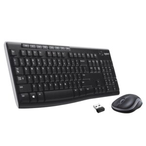 Комплект Logitech - клавиатура и мишка, безжични, черни, USB, AAA/AA, 8 бързи бутона